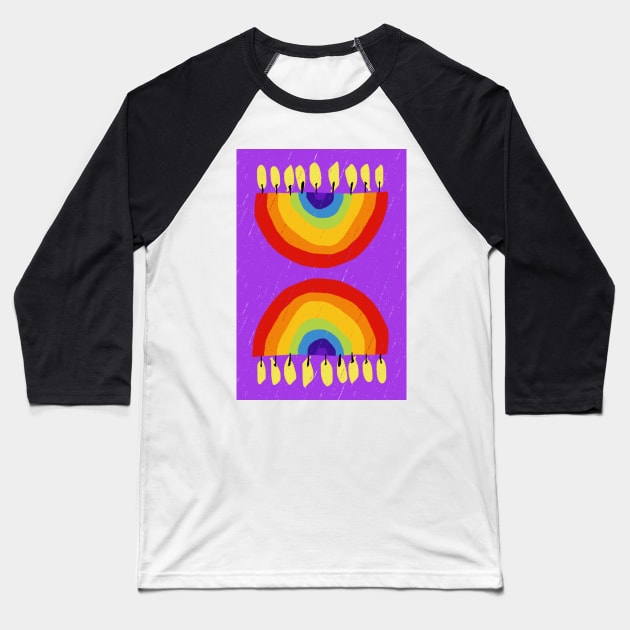 Rainbow Chanukiah Violet Print Baseball T-Shirt by TillaCrowne